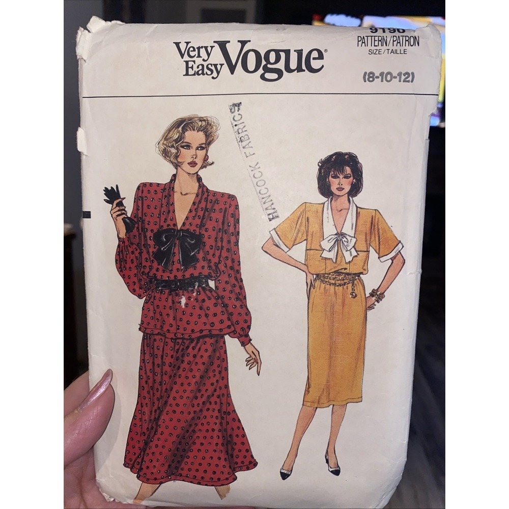 Vintage Vogue Sewing Pattern 9190 Dress, Top & Skirt, Cut 1985, Sizes 8,10,12